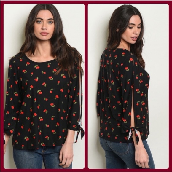 NWT Cherry Top With Split Sleeve Detail - Picture 1 of 5